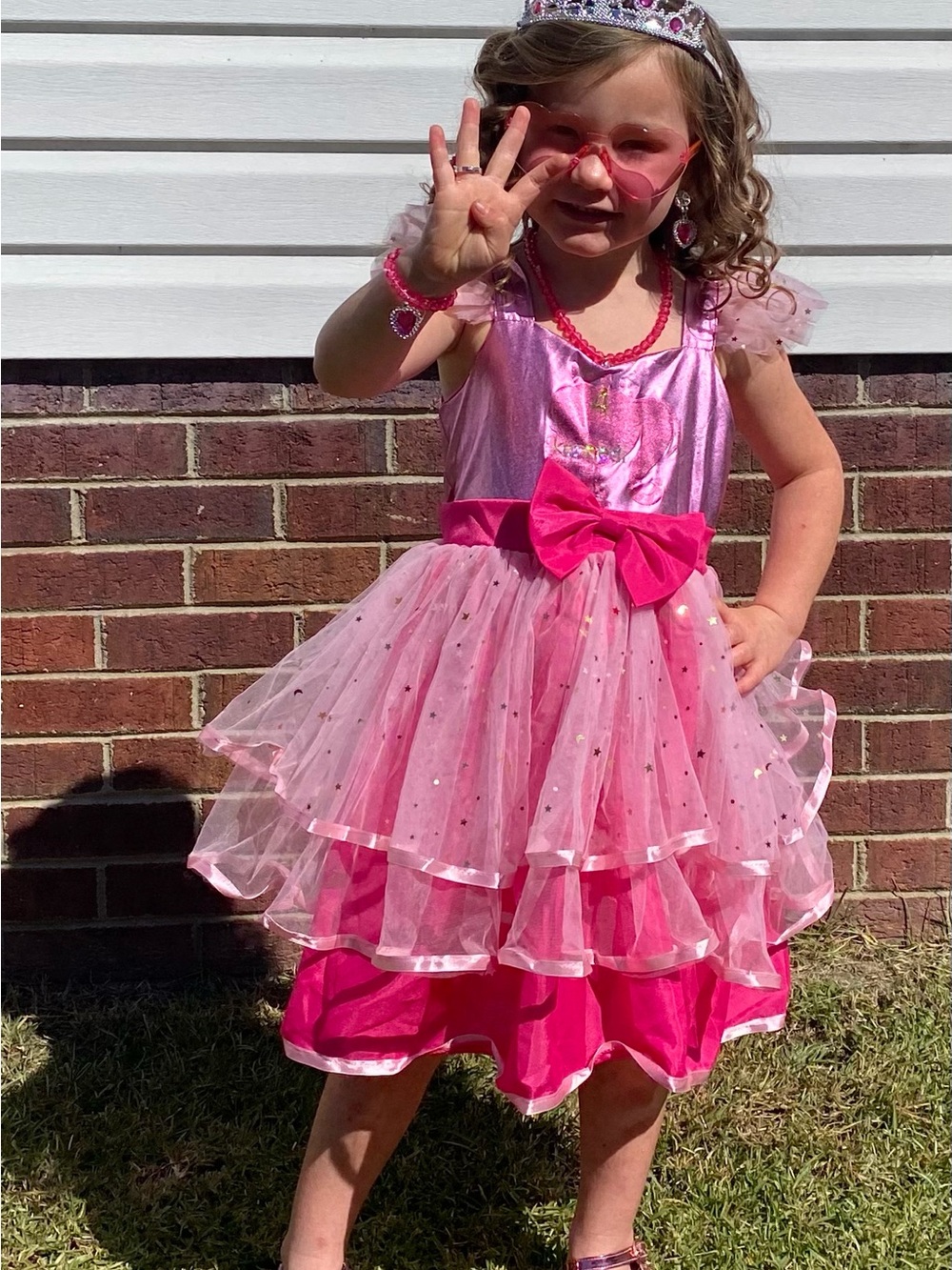 Barbie Shiny Pink Layered Tulle Dress with Bow Accent